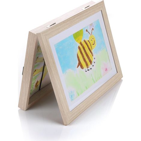 Cadre photo avec rangement, blanc, cadre photo avec fonction de collection, suspension possible en longueur et en paysage, avec support de table, avec fermeture magnétique, bois (1/5)
