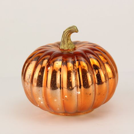 Décoration Halloween avec Lampe Citrouille en Verre LED, 1 Pièce, Dorée, à Piles, pour Table, Salon et Maison(Orange) (1/5)