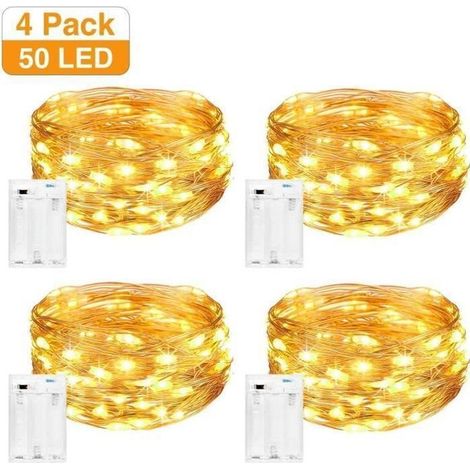 Guirlande Lumineuse [Lot de 4] Guirlande Lumineuse Interieur Chambre 5M 50LED Guirlande LED a Pile Intérieur Décoration Lumière (1/3)