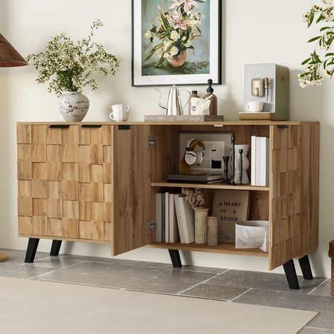 Aparador bajo con 4 puertas, estantes ajustables, tablero de partículas, efecto madera, 160,5 x 35,5 x 78 cm (1/5)