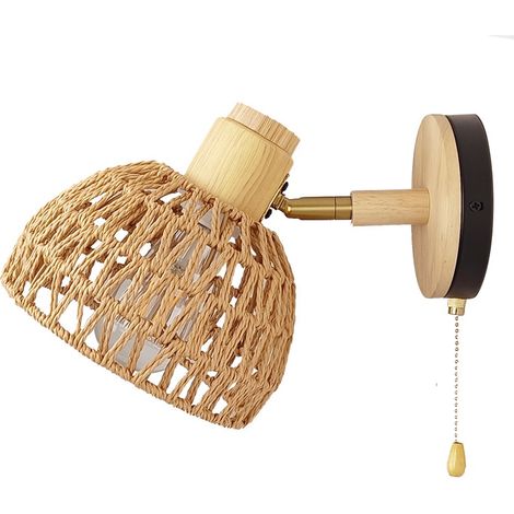 Appliques murales industrielles design lampe murale en corde de chanvre et bois (1/5)