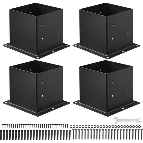 VEVOR Base per Pali 96 x 96 mm Dimensioni Interne 92 x 92 mm Staffe per Pali in Acciaio al Carbonio per Impieghi Gravosi, per Supporto Ringhiera per Gazebo, Piastra di Base per Ponte, 4 PZ, Nero