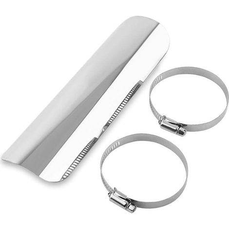 Bouclier Thermique, Pare Chaleur Échappement de Moto, Universel Cache de Silencieux D'échappement de Moto Tuyau d'échappement Bouclier Thermique Silencieux Staight Couverture (Argent) (1/5)