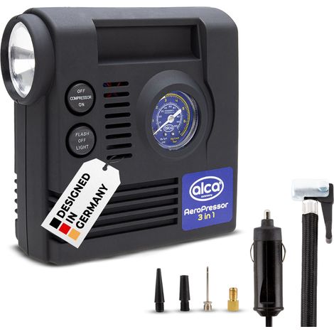 alca® Auto Kompressor mini 3in1 mit Licht, elektrische Luftpumpe 12V, 21 bar, Zigarettenanzünder