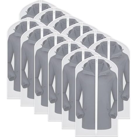 Garment Covers Bag 12 PCS Transparent Waterproof Dustproof Dresses Storage Bags for Wardrobe Storage Suit Cloth Cover Washable Clear Zipper Garment Bags for Long Dress Suits Gowns