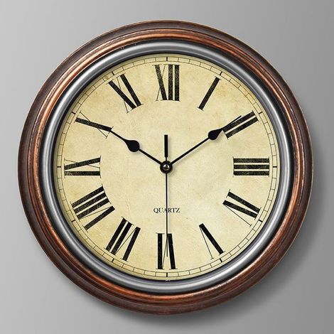 Horloge Murale Vintage Ø 30 cm - Cadran Romains sur Fond Bois - Radio-pilotée (1/5)