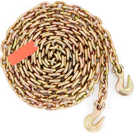 Chaîne d'arrimage G80 3220 kg, 0,95 cm x 6,1 m, crochets à griffes, certifiée DOT, acier manganèse galvanisé pour quai, usine et chantier (1/5)