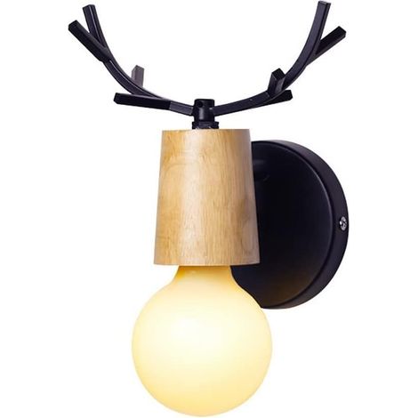 Applique murale en métal et bois – Lampe E27 pour chambre, salon, restaurant, cuisine, couloir – Design rétro industriel (1/5)