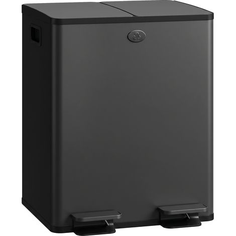 Cubo de basura de cocina con 2 compartimentos 2x20L papelera de cocina de acero inoxidable con pedal tapas de cierre suave y cubo extraíble negro (1/5)