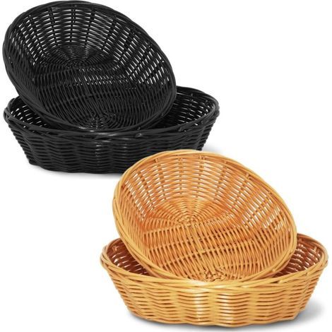4 Pièces Panier en Osier Rond Tressé en Rotin pour Présentation de Nourriture, Corbeille à Pain, Fruits et Légumes - Marron et Noir