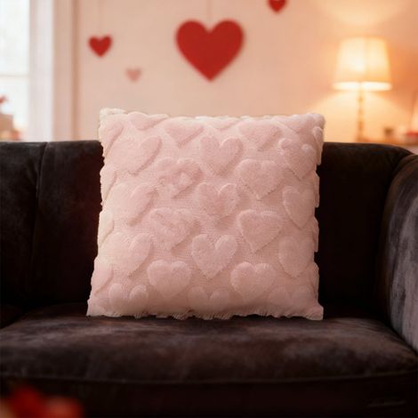 Housse De Coussin - Motif Coeur Rouge Jacquard - Fausse Fourrure Douce - 45 x 45 cm - Décoration Pour Jour Des Amoureux Et Intérieur - 1 Pièce (1/5)