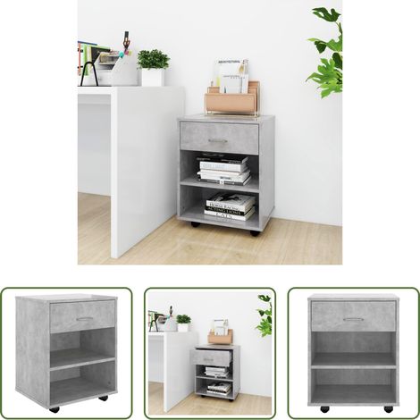 Armoire bureau -  Armoire à roulettes Gris béton 46x36x59 cm Bois d’ingénierie (1/5)