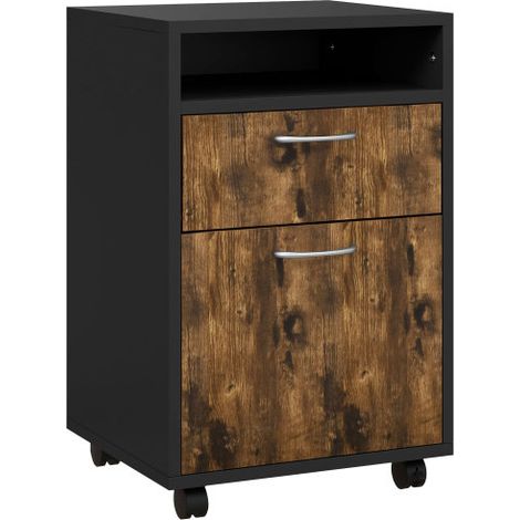 60cm Mobile Filing Cabinet with Drawer and Open Shelf,4 Wheels,Rustic Brown Office Organizer for Home and Work