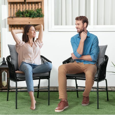 chaise fauteuil salon extérieur lot de 2 acier noir HAVRYA (1/4)