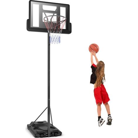 GOPLUS Panier de Basket,Panier de Basket-Ball de Panneau Arriere Incassable Portatif Reglable en Hauteur 260-305CM, Mobile avec Roues Hauteur,Filet en Nylon Resistant aux Intemperies (1/5)