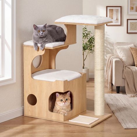 Arbre à Chat, avec Plateformes, Niche, Tapis à Griffer en Sisal, Coussins en Peluche, 86 cm, Beige (1/5)