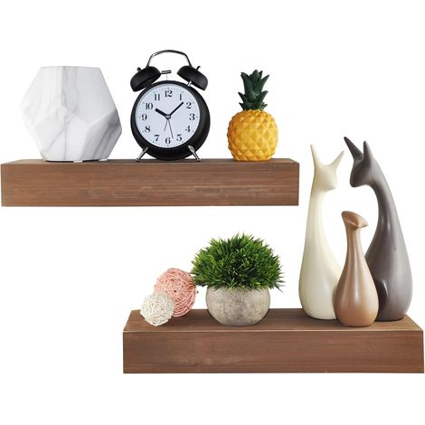 Lot de 2 étagères murales flottantes en Bois Massif Marron Teck, 41,9 x 15,2 x 6,3 cm (l x P x H) – Rangement décoratif Rustique pour Photos, Plantes, trophées et Livres – Matériel Inclus (1/5)