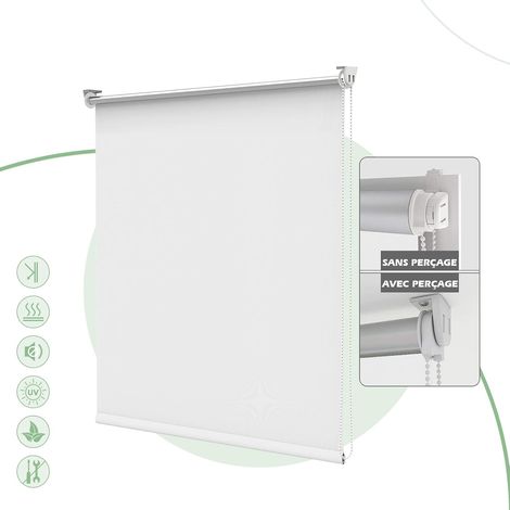 Store Enrouleur Occultant - 1 Pièce - Polyester Thermique - Isolation et Intimité - Salon Chambre Bureau - 45x130 cm Blanc (1/5)