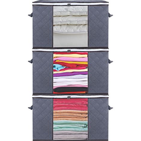 Aufbewahrungstasche für Kleidung, 3er-Set, Unterbett-Aufbewahrungstasche mit Griff für Bettdecken, Kleidung, Jacken, Bettdecken, Decken, Kissen, Spielzeug, 60 x 40 x 35 cm, Dunkelgrau (3 Stück)