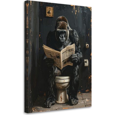 Stampe su Tela, Gorilla che legge il giornale nero e oro, 20x30 (1/5)