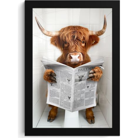 Framed Poster Scottish Highlander - Animal - Newspaper - Toilet 20x30 cm (1/5)