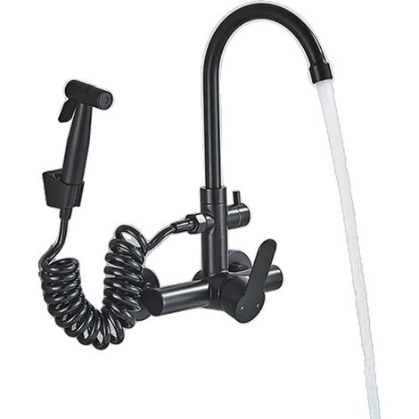 Grifo de fregadero de cocina, de pared, con control de doble manija, negro mate A (1/2)