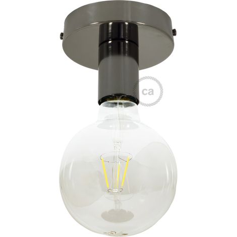 Fermaluce Metal, il punto luce in metallo a parete o soffitto  Con lampadina - Nero perla - Matter ON/OFF