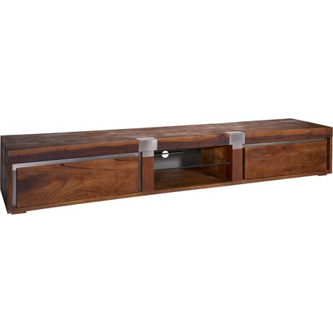 Meuble TV Manguier brun laqué 240x48x39 cm (BxTxH) monté AMSTERDAM 04 (1/4)