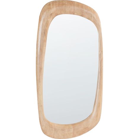 Espejo de pared decorativo de madera de caucho 120 x 57 cm estilo retro asimétrico marrón Trizay