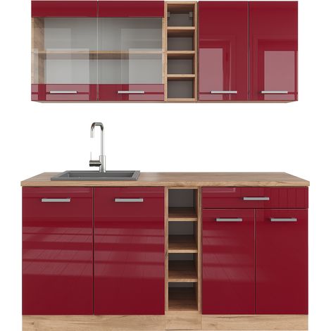 Cucina completa R-Line, Bordeaux lucido/rovere dorato, 160 cm , PL Rovere, Vicco (1/5)