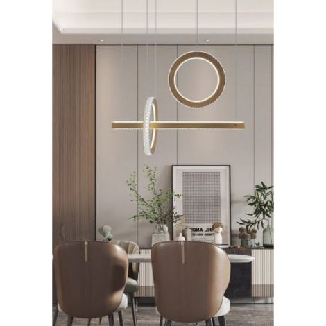 TrAdE Shop Traesio - Lampadario Led 80w A Sospensione Luce 6500k 4000k Effetto Cristallo Moderno Lp-23 - Oro-Bianco Freddo -