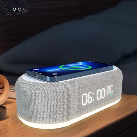 Horloge de bureau, réveil, chargeur sans fil, veilleuse, lampe de bureau, thermomètre, chargeur sans fil 3 en 1 pour téléphones portables (1/5)