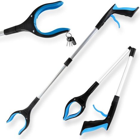1 pinza telescopica da 83 cm con testa girevole a 360°, impugnatura ergonomica e punte magnetiche per la raccolta dei rifiuti (blu) (1/5)