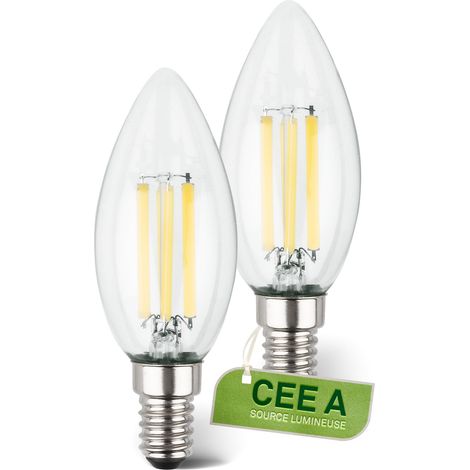 Lot de 2 lampes LED à filament E14 bougie, CEE A, 2.5W 525 lm, lumière blanc chaud, ampoule LED éclairage intérieur, ampoules à incandescence, 35x98 mm (1/5)