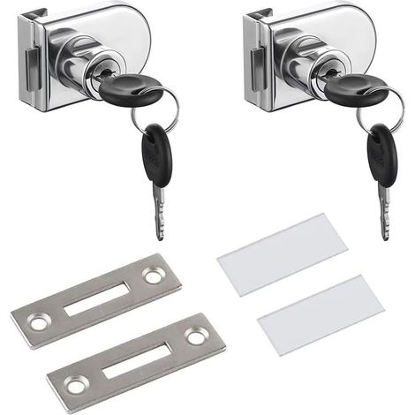 Ensemble de deux serrures pour porte vitrée, serrure pour armoire vitrée, serrure pour vitrine, serrure de sécurité pour vitrine, serrure pour porte d'armoire vitrée, avec 4 clés, convient aux vitrine (1/5)