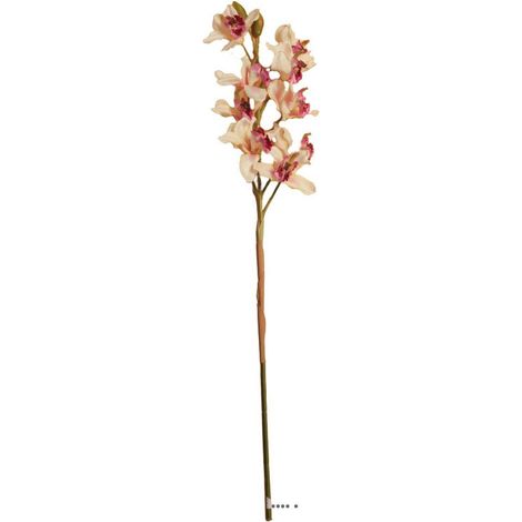 Superbe orchidée artificielle en tige H 85 cm 9 fleurons rose-crème