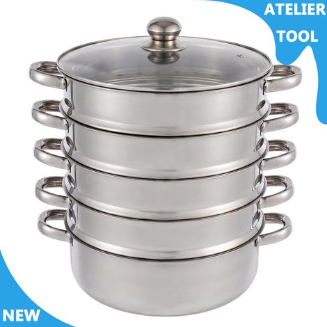 ATELIER 30cm 5 niveaux vapeur vase de cuisine pot en acier inoxydable pot vapeur alimentaire avec couvercle (1/5)