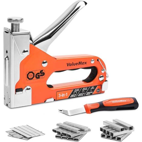 ValueMax 3-in-1 Handtacker Set + 3000 Klammern - Profi Tacker für Holz 140/28/8 (1/5)