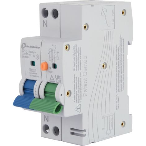 Disjoncteur différentiel (RCBO), 16A, type A, courbe C, sensibilité 30 mA, connexion 1P+N
