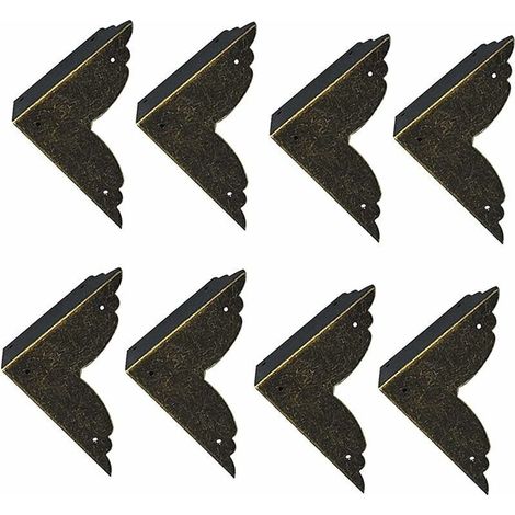 Protezioni angolari decorative vintage in ferro battuto – Set di 8 pezzi in bronzo, dimensioni 70 × 70 × 20 mm, per mobili e scatole in legno.
