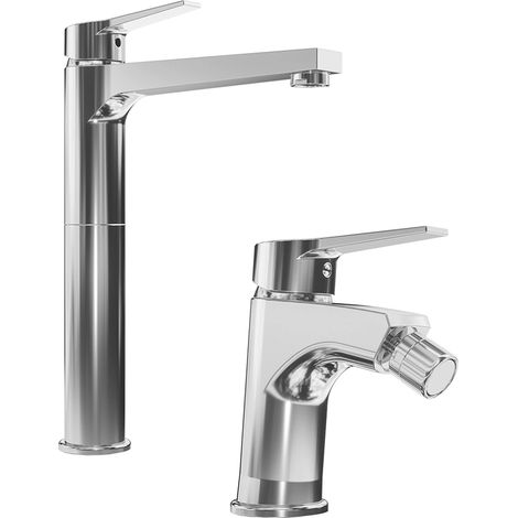 Set Miscelatori con Lavabo Alto e Bidet senza Scarico in Ottone Cromato Mod. Sophia (1/3)