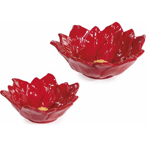 Contenitore / vassoio stella di Natale in ceramica con rilievi in set da due pezzi, Grande: cm 20x18,5x7,5 H