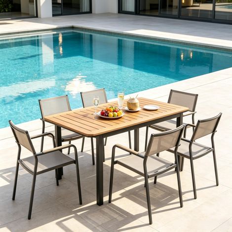 Table de jardin 127x70x75 cm en bois et métal brun, design moderne pour terrasse FloraGrace (1/5)
