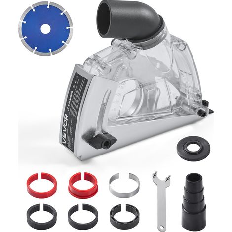 Capot de Protection pour Meuleuse d'Angle 100-125 mm Capot Anti-poussière pour Meuleuse Angulaire, 6 Rondelles Serrage, Meule 125 mm, Adaptateur de Tuyau Aspirateur, Profondeur de Coupe Réglable (1/5)