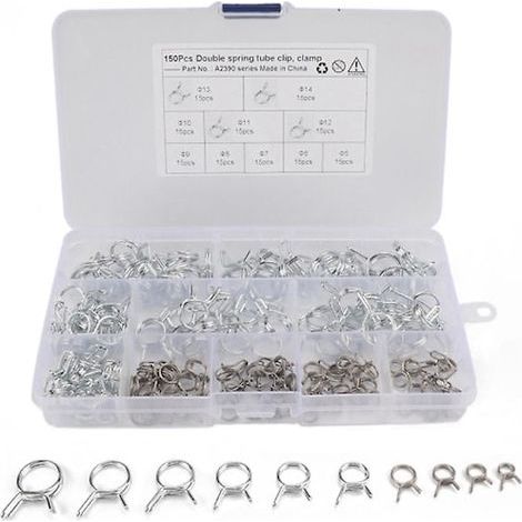 150 pièces/ensemble de colliers de serrage à ressort en acier inoxydable pour tuyaux d'alimentation, d'eau et d'air comprimé (voiture). (1/5)