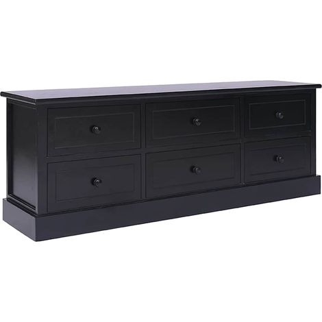 TV-Schrank Schwarz 108x30x40 cm Massivholz Paulownia (1/5)