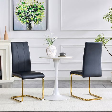 Chaise de salle à manger moderne en cuir PU noir et structure en métal – Chaise de salle à manger ergonomique pour les intérieurs modernes (1/5)