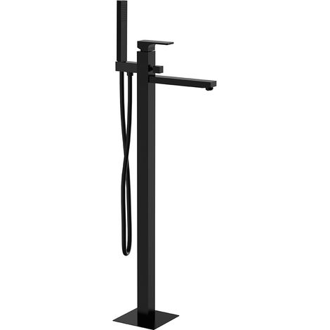 Miscelatore bordo vasca da pavimento nero opaco con kit doccia serie Absolute (1/3)