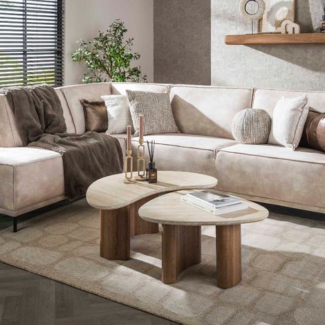 Table basse organique en bois et céramique MARTIN (lot de 2) (1/5)