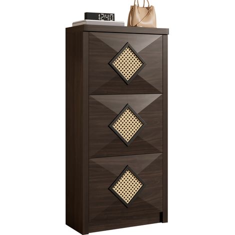 CHICFURN Zapatero 54x25x115 cm tablero de partículas marrón oscuro, 3 compartimentos abatibles (1/5)